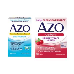美国AZO（AZO）全面平衡小蓝盒女性益生菌胶囊*1盒+小红盒蔓越莓VC精华*1盒